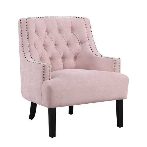 Daisie Accent Armchair, Button Tufted Pink Chenille, Solid Wood -BM336194