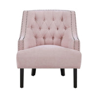 Daisie Accent Armchair, Button Tufted Pink Chenille, Solid Wood -BM336194