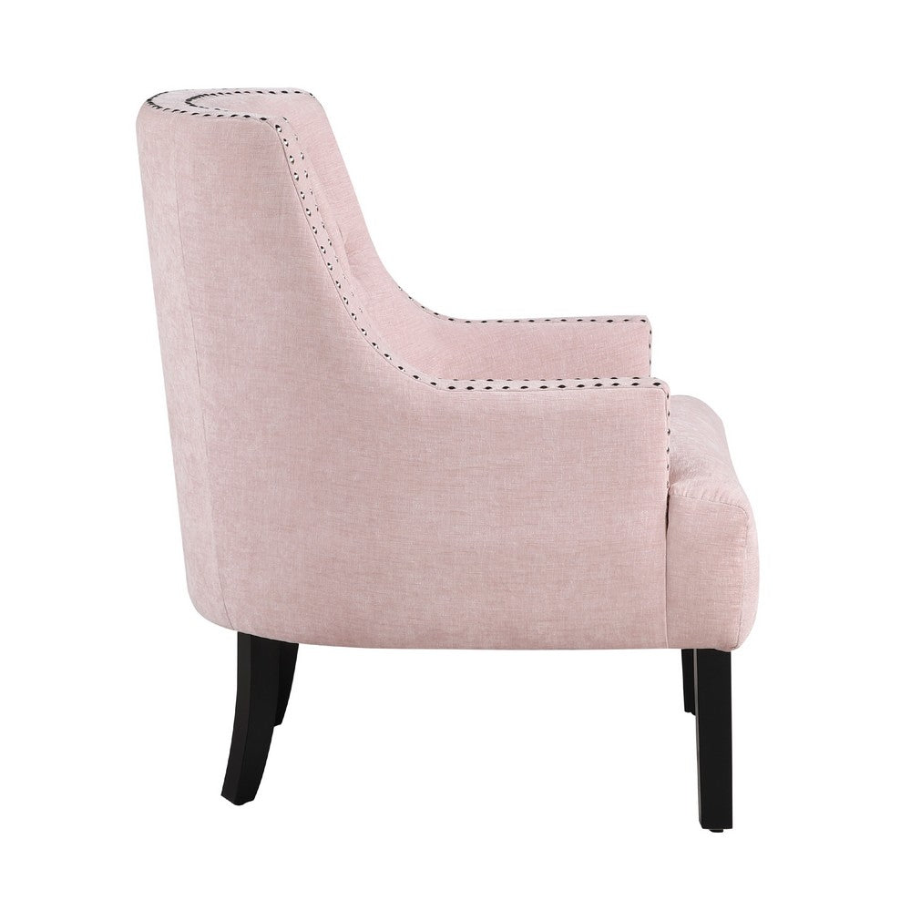 Daisie Accent Armchair, Button Tufted Pink Chenille, Solid Wood -BM336194