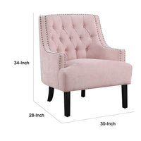 Daisie Accent Armchair, Button Tufted Pink Chenille, Solid Wood -BM336194