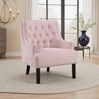 Daisie Accent Armchair, Button Tufted Pink Chenille, Solid Wood -BM336194
