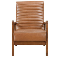 Gert Accent Chair, Matte Brown Faux Leather, Solid Rubberwood Frame -BM336199