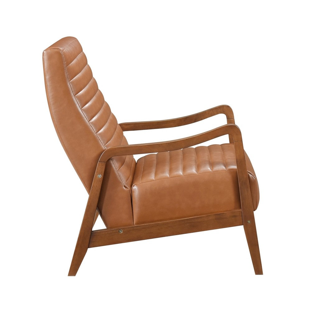 Gert Accent Chair, Matte Brown Faux Leather, Solid Rubberwood Frame -BM336199