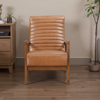 Gert Accent Chair, Matte Brown Faux Leather, Solid Rubberwood Frame -BM336199