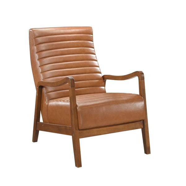 Gert Accent Chair, Matte Brown Faux Leather, Solid Rubberwood Frame -BM336199