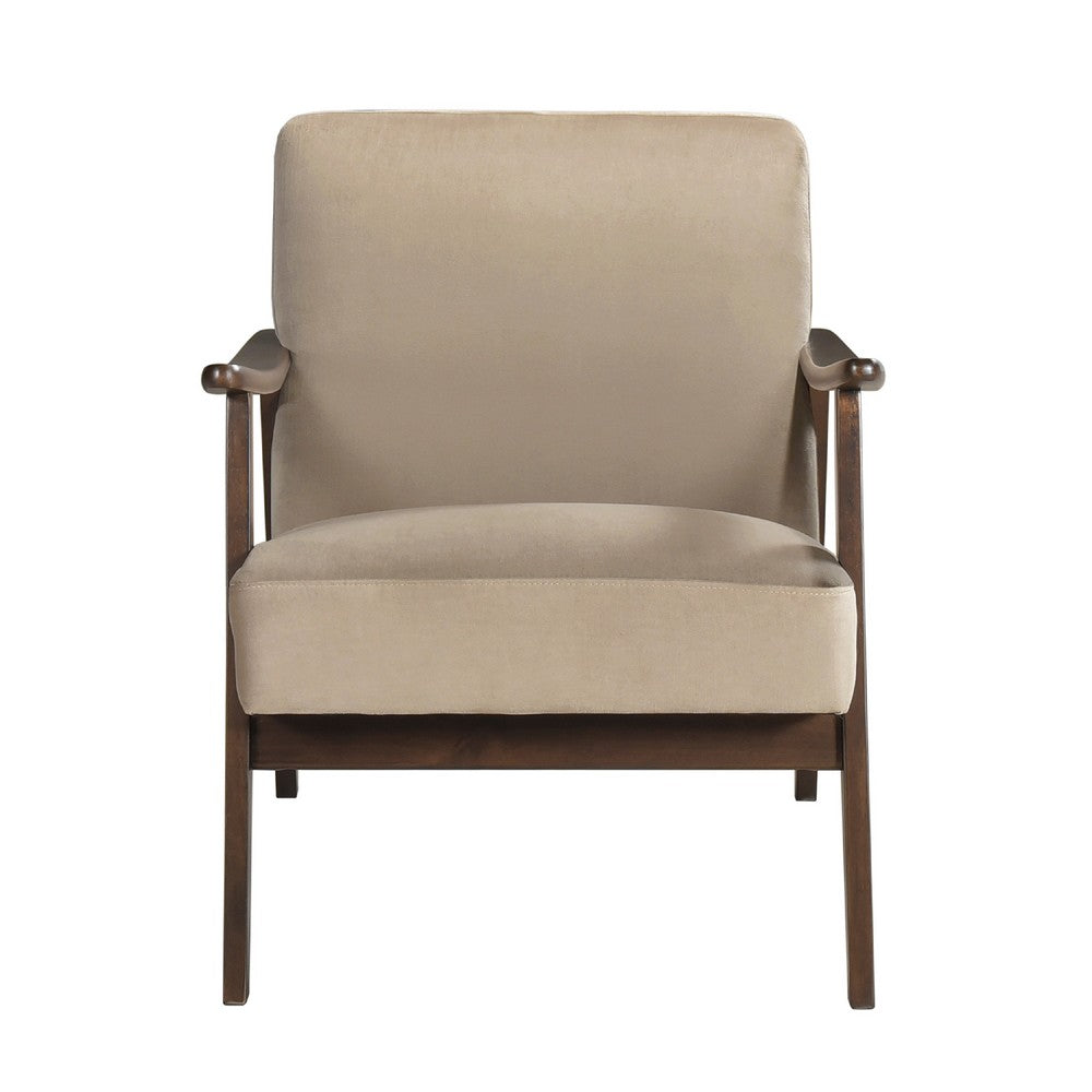 Vandie Accent Club Chair, Light Brown Velvet, Solid Rubberwood Frame -BM336200
