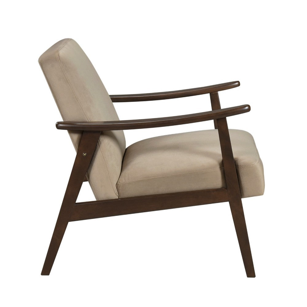 Vandie Accent Club Chair, Light Brown Velvet, Solid Rubberwood Frame -BM336200