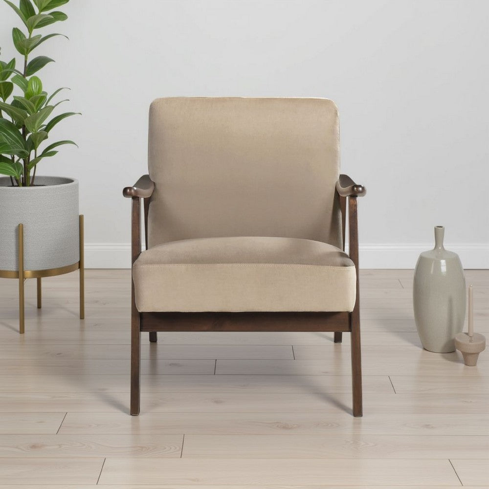 Vandie Accent Club Chair, Light Brown Velvet, Solid Rubberwood Frame -BM336200