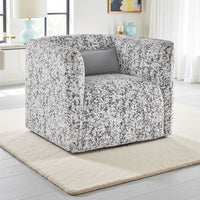 Swivel Armchair, Gray Jacquard Fabric, Foam Cushioning, Square Frame -BM336202