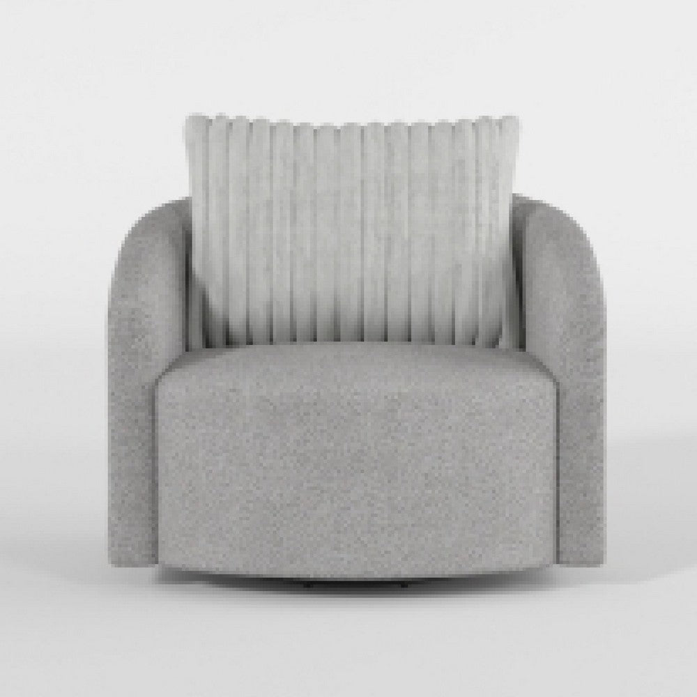 Vinnie Swivel Armchair, Gray Chenille, Large Corduroy Back Pillow -BM336204