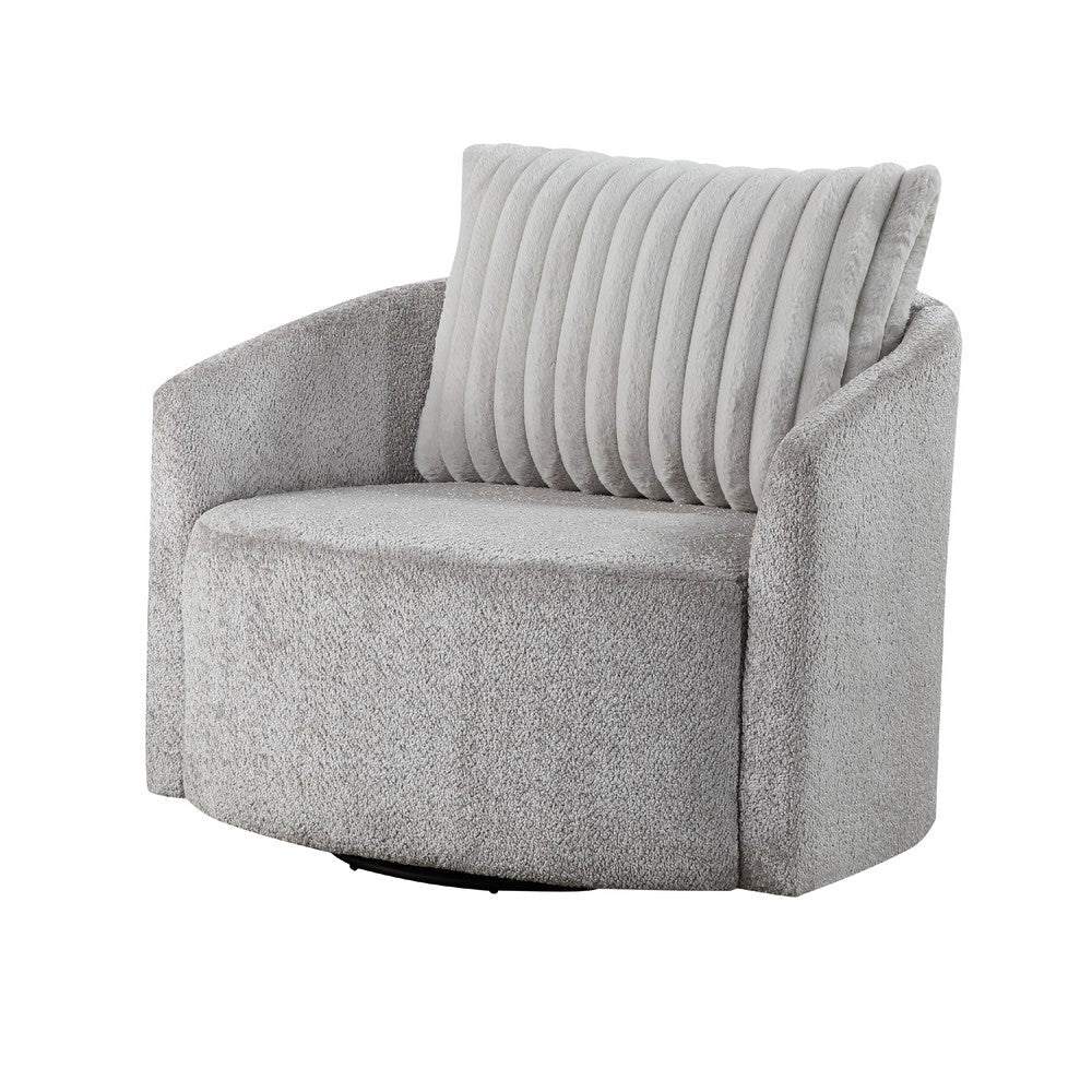 Vinnie Swivel Armchair, Gray Chenille, Large Corduroy Back Pillow -BM336204
