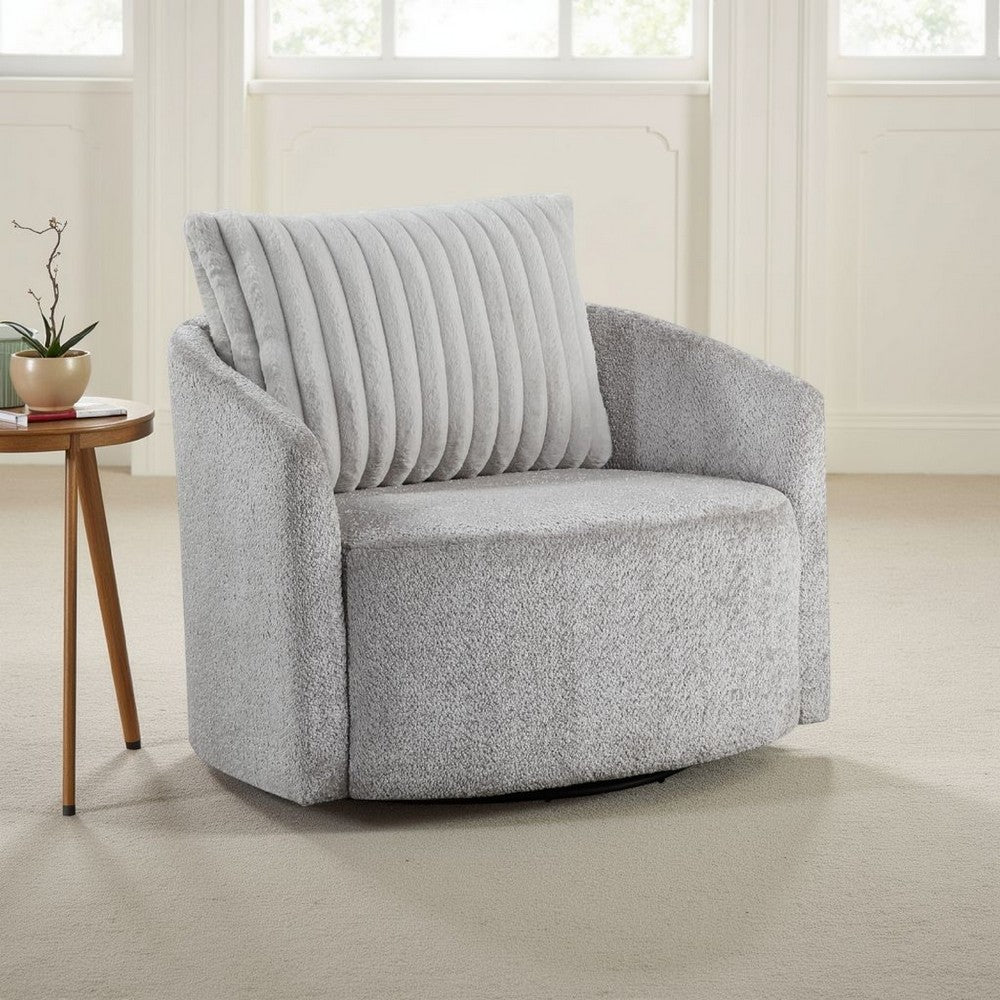 Vinnie Swivel Armchair, Gray Chenille, Large Corduroy Back Pillow -BM336204