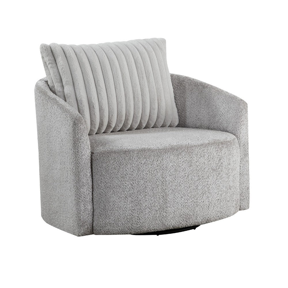Vinnie Swivel Armchair, Gray Chenille, Large Corduroy Back Pillow -BM336204