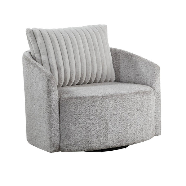 Vinnie Swivel Armchair, Gray Chenille, Large Corduroy Back Pillow -BM336204