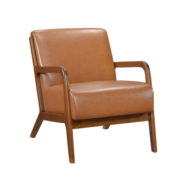 Howard Accent Club Chair, Matte Brown Faux Leather, Solid Rubberwood -BM336207