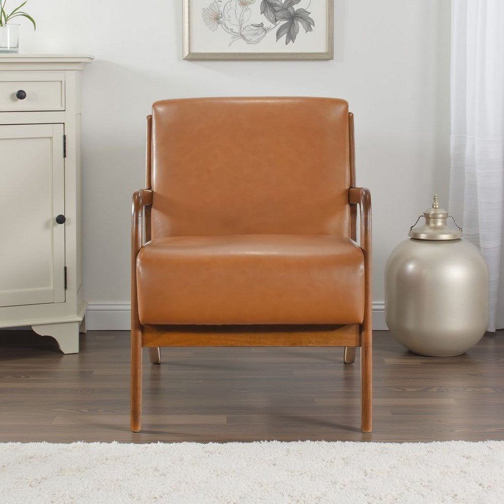 Howard Accent Club Chair, Matte Brown Faux Leather, Solid Rubberwood -BM336207