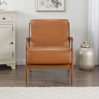 Howard Accent Club Chair, Matte Brown Faux Leather, Solid Rubberwood -BM336207