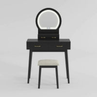 Anvy Vanity Desk Set with Mirror and Stool, 4 Drawers, Black Wood -BM336209
