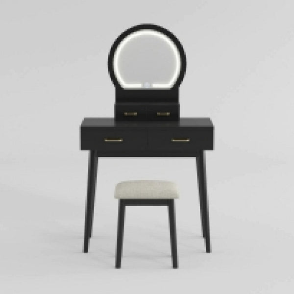 Anvy Vanity Desk Set with Mirror and Stool, 4 Drawers, Black Wood -BM336209