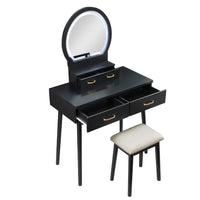 Anvy Vanity Desk Set with Mirror and Stool, 4 Drawers, Black Wood -BM336209