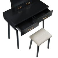 Anvy Vanity Desk Set with Mirror and Stool, 4 Drawers, Black Wood -BM336209