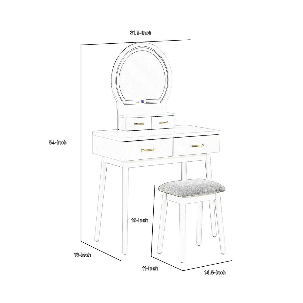 Anvy Vanity Desk Set with Mirror and Stool, 4 Drawers, Black Wood -BM336209