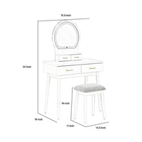 Anvy Vanity Desk Set with Mirror and Stool, 4 Drawers, Black Wood -BM336209