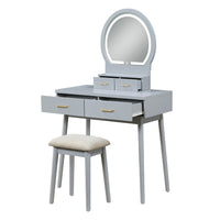 Anvy Vanity Desk Set with Mirror and Stool, 4 Drawers, Gray Wood -BM336210