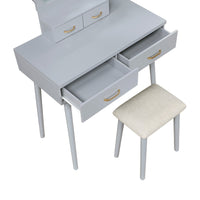 Anvy Vanity Desk Set with Mirror and Stool, 4 Drawers, Gray Wood -BM336210