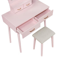 Anvy Vanity Desk Set with Mirror and Stool, 4 Drawers, Pink Wood -BM336211