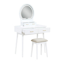 Anvy Vanity Desk Set with Mirror and Stool, 4 Drawers, White Wood -BM336212