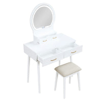 Anvy Vanity Desk Set with Mirror and Stool, 4 Drawers, White Wood -BM336212