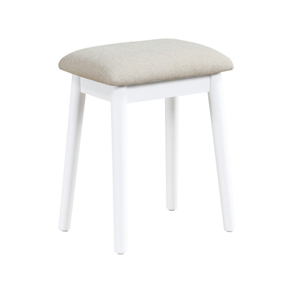 Anvy Vanity Desk Set with Mirror and Stool, 4 Drawers, White Wood -BM336212