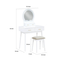 Anvy Vanity Desk Set with Mirror and Stool, 4 Drawers, White Wood -BM336212
