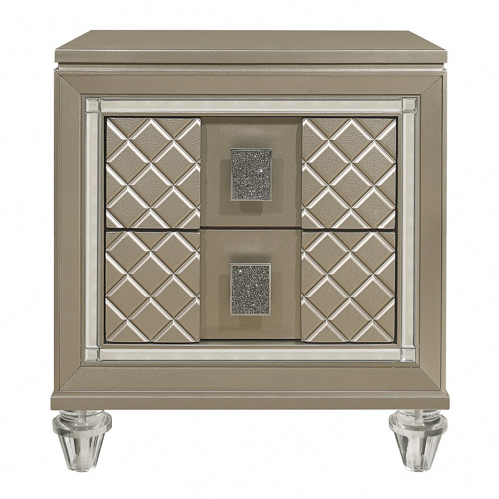 Loy Nightstand, 2 Drawers, Champagne Gold Metallic, Mirror Trim -BM336213
