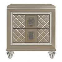 Loy Nightstand, 2 Drawers, Champagne Gold Metallic, Mirror Trim -BM336213