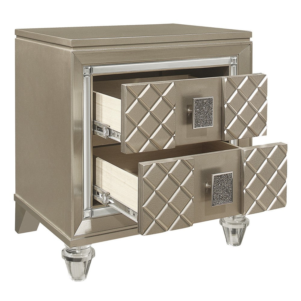 Loy Nightstand, 2 Drawers, Champagne Gold Metallic, Mirror Trim -BM336213