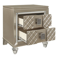 Loy Nightstand, 2 Drawers, Champagne Gold Metallic, Mirror Trim -BM336213