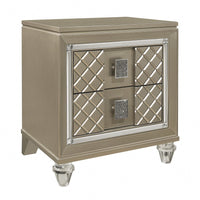 Loy Nightstand, 2 Drawers, Champagne Gold Metallic, Mirror Trim -BM336213