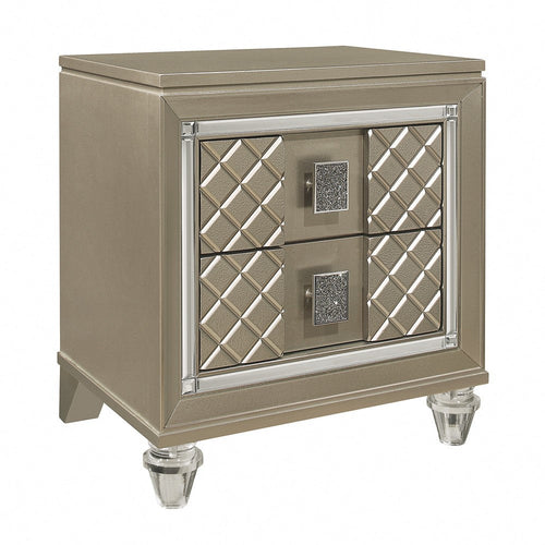 Loy Nightstand, 2 Drawers, Champagne Gold Metallic, Mirror Trim -BM336213