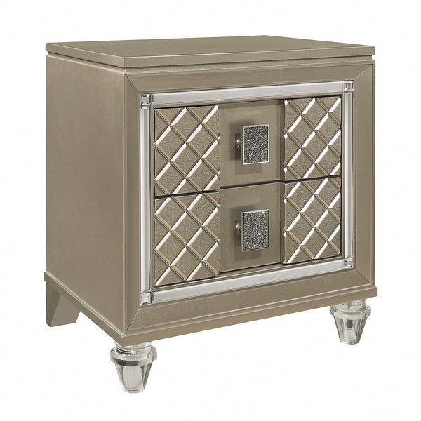 Loy Nightstand, 2 Drawers, Champagne Gold Metallic, Mirror Trim -BM336213