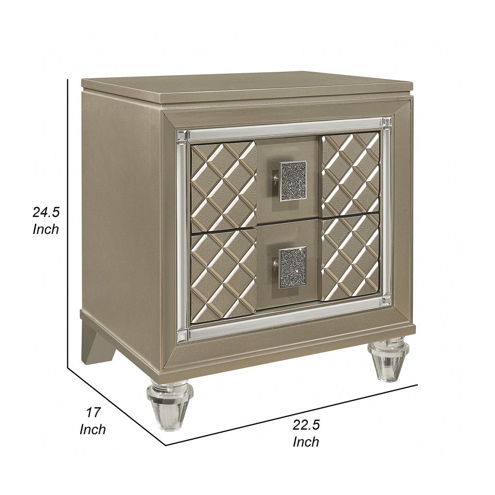 Loy Nightstand, 2 Drawers, Champagne Gold Metallic, Mirror Trim -BM336213