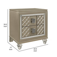 Loy Nightstand, 2 Drawers, Champagne Gold Metallic, Mirror Trim -BM336213