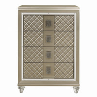 Loy Tall Dresser Chest, 4 Drawers Champagne Gold Metallic, Mirror Trim -BM336215
