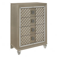 Loy Tall Dresser Chest, 4 Drawers Champagne Gold Metallic, Mirror Trim -BM336215