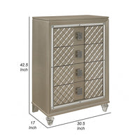 Loy Tall Dresser Chest, 4 Drawers Champagne Gold Metallic, Mirror Trim -BM336215