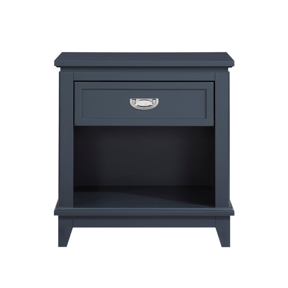 Sely Nightstand, 1 Drawer w Open Cubby, Navy Blue Wood, Ring Handle -BM336216