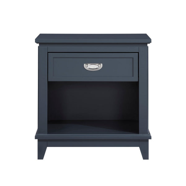 Sely Nightstand, 1 Drawer w Open Cubby, Navy Blue Wood, Ring Handle -BM336216