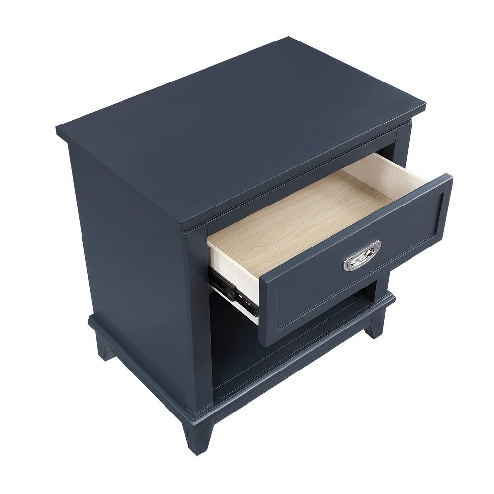 Sely Nightstand, 1 Drawer w Open Cubby, Navy Blue Wood, Ring Handle -BM336216
