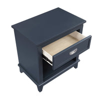 Sely Nightstand, 1 Drawer w Open Cubby, Navy Blue Wood, Ring Handle -BM336216